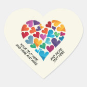 Eigen tekst, regenboog, sticker op maat in hartvor (Voorkant)