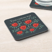 Eigen tekst rood Tulp donker Floral Pattern Bier Onderzetter (Linkerzijde)