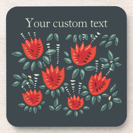 Eigen tekst rood Tulp donker Floral Pattern Bier Onderzetter (Voorkant)
