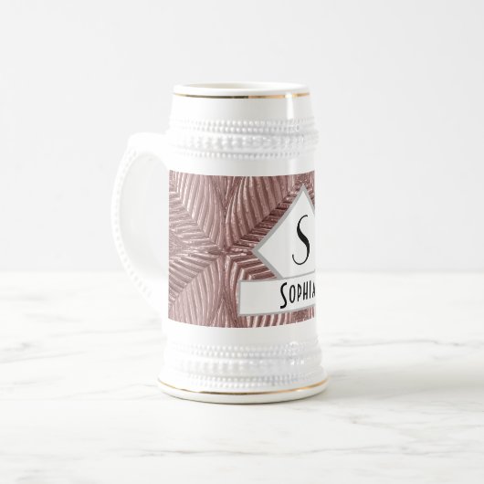 Eigen tekst/Roos Gold Art Deco Metallic Elegant Bierpul (Voorkant links)