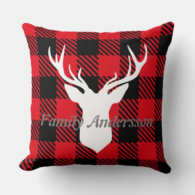 Eigen tekst schattige trendy tartan red black kussen (Voorkant)