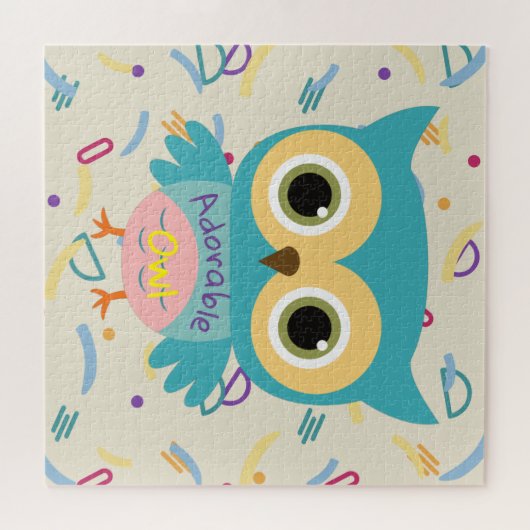 Eigen tekst schattige uil pastel  kinderen legpuzzel (Horizontaal)