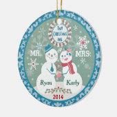 Eigen tekst Snowman Couple's eerste Kerstmis Keramisch Ornament (Links)