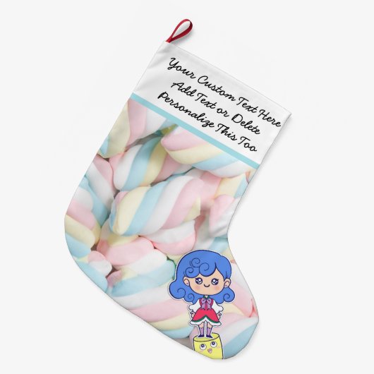 Eigen Tekst. Sweet Treats Pastel Kawaii Snoep Grote Kerstsok (Voorkant (Hangend))