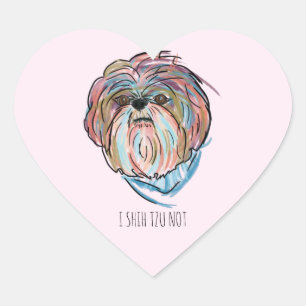 EIGEN TEKST TOEVOEGEN SHIH TZU WATERVERF HAND GETE HART STICKER