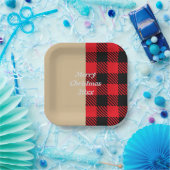 Eigen tekst trendy tartan patroon rood zwart papieren bordje (Feest)