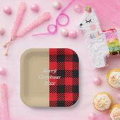 Eigen tekst trendy tartan patroon rood zwart papieren bordje (Feest)