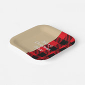Eigen tekst trendy tartan patroon rood zwart papieren bordje (Gebogen)