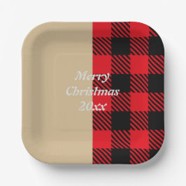 Eigen tekst trendy tartan patroon rood zwart papieren bordje