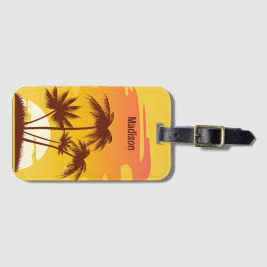 Eigen tekst Tropische Island Sunset Bagagelabel (Voorkant (horizontaal))