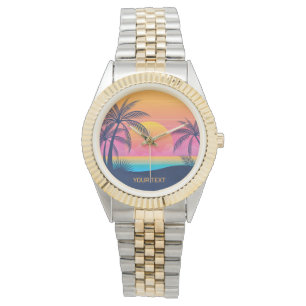 Eigen tekst Tropische Island Sunset Horloge