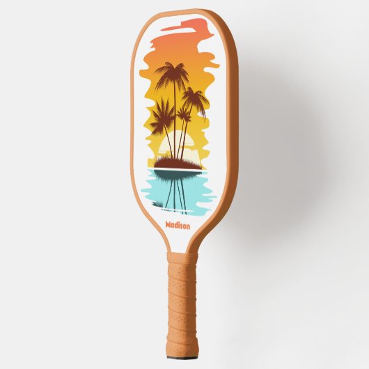 Eigen tekst Tropische Island Sunset Pickleball Paddle (Links)
