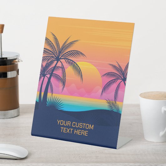Eigen tekst Tropische Island Sunset Reclamebord Met Voetstuk (Insitu)