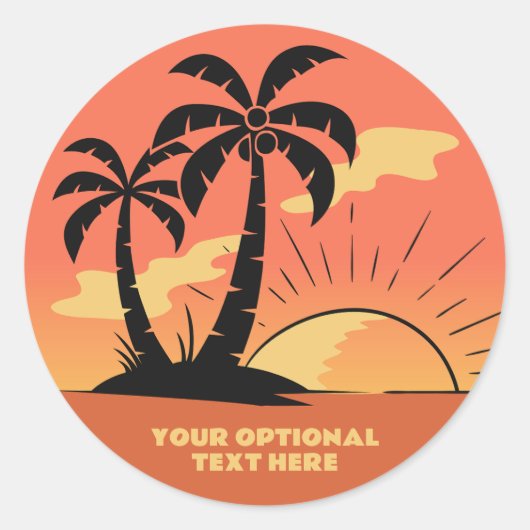 Eigen tekst Tropische Island Sunset Ronde Sticker (Voorkant)
