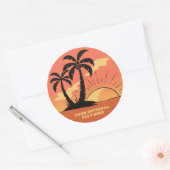 Eigen tekst Tropische Island Sunset Ronde Sticker (Envelop)