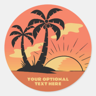 Eigen tekst Tropische Island Sunset Ronde Sticker