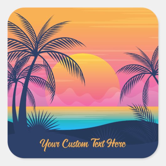 Eigen tekst Tropische Island Sunset Vierkante Sticker (Voorkant)