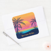 Eigen tekst Tropische Island Sunset Vierkante Sticker (Envelop)