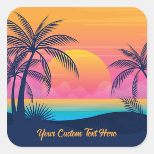 Eigen tekst Tropische Island Sunset Vierkante Sticker