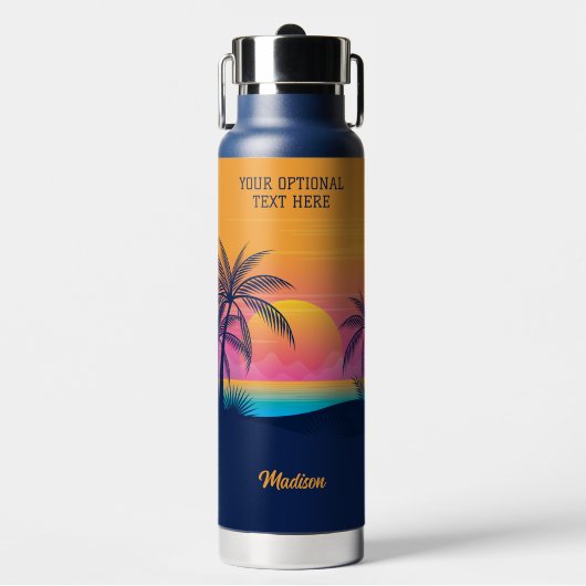 Eigen tekst Tropische Island Sunset Waterfles (Voorkant)