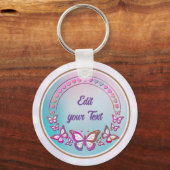 Eigen tekst, vlinders en hartenliefdesmonogram sleutelhanger (Voorkant)