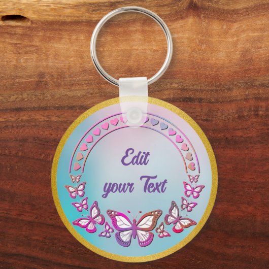 Eigen tekst, vlinders en hartenliefdesmonogram sleutelhanger (Achterkant)