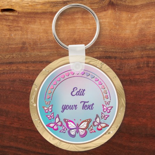 Eigen tekst, vlinders en hartenliefdesmonogram sleutelhanger (Achterkant)