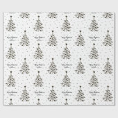 Eigen tekst voor zwart-wit kerstboompatroon cadeaupapier (Vlak)