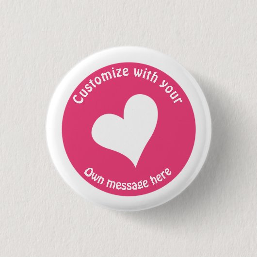 Eigen tekst wit hart op roze ronde button 3,2 cm (Voorkant)
