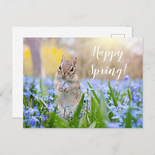 Eigen teksteekhoorn in wilde bloemen Happy Spring Briefkaart (Voorkant / Achterkant)