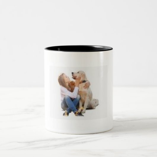 Eigen tekstscript 3 Fotocollage DOG en GIRL toevoe Tweekleurige Koffiemok (Center)