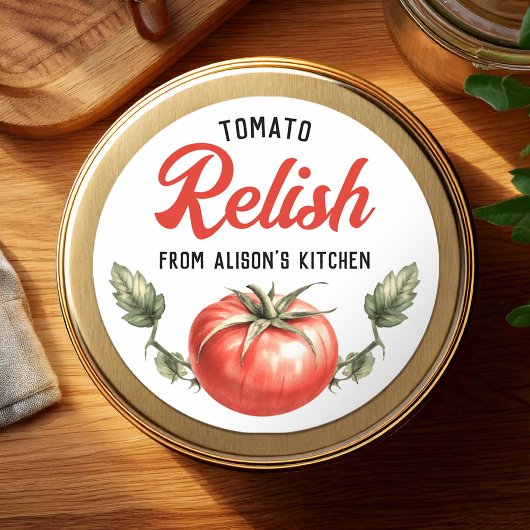 Eigen tomatenrelish inmaaklabel ronde sticker