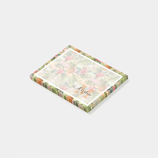 Eigen tropische anananasappelflespatroon post-it® notes (Schuin)