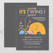 Eigen twijnen baby-olifant en bloemdouche kaart (Voorkant / Achterkant)