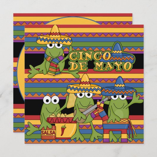 Eigen uitnodiging van kikkers Cinco de Mayo (Voorkant / Achterkant)