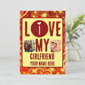 Eigen unieke 2 foto Collage I Love My Vriendin Feestdagenkaart (Staand voorkant)