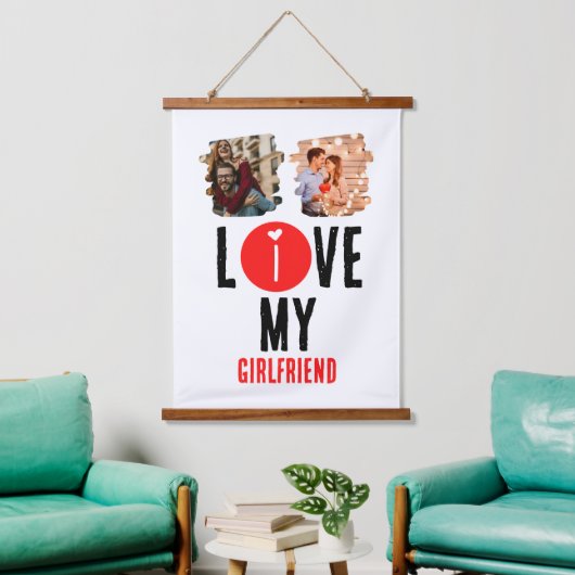 Eigen unieke 2 foto Collage I Love My Vriendin Hangend Wandkleed (Woonkamer)