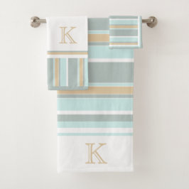 Eigen unieke Seafoam Green White Tan Stripe Art Bad Handdoek