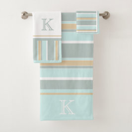 Eigen unieke Seafoam Green White Tan Stripe Art Bad Handdoek