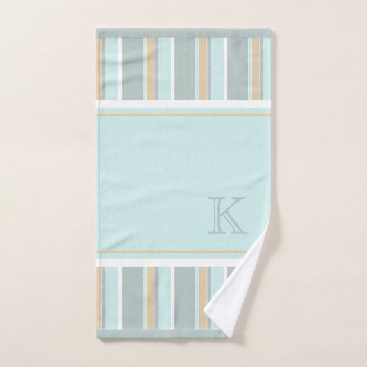 Eigen unieke Seafoam Green White Tan Stripe Art Bad Handdoek (Handdoek)