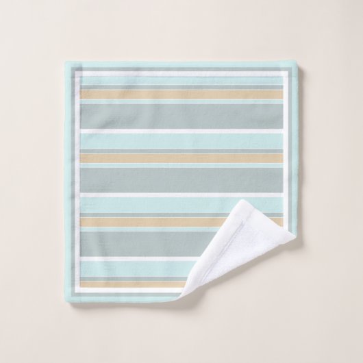 Eigen unieke Seafoam Green White Tan Stripe Art Bad Handdoek (Wasdoekje)