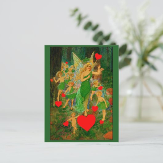Eigen Valentijn Fairy Princess Red Hearts Cupids Briefkaart (Staand voorkant)