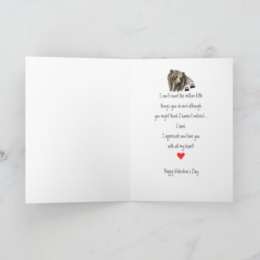 Eigen Valentijn Love Heart Grizzly Beer Animal Feestdagen Kaart (Binnen)