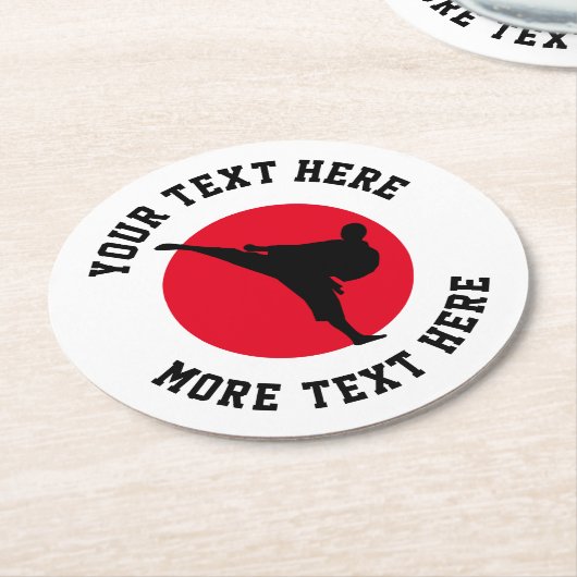 Eigen vechtkunsten karate schoppen silhouette ronde kartonnen onderzetter (Gebogen)