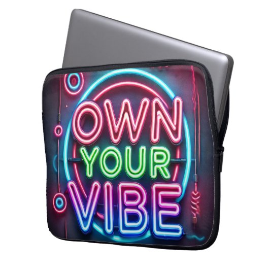 Eigen Vibe – Neon Neopreen laptophoes Laptop Sleeve (Voorkant Links)