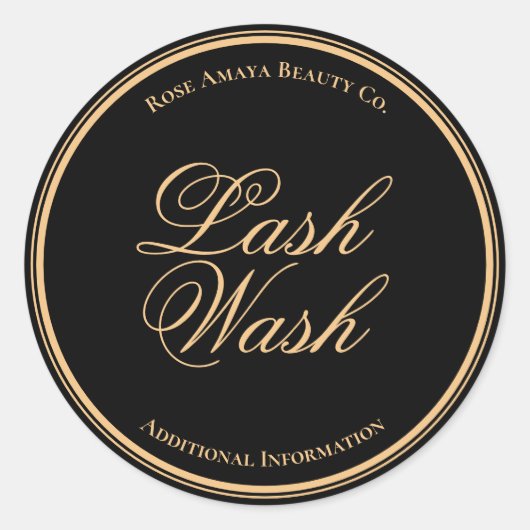 Eigen waslabel voor gouden en zwarte kalligrafie ronde sticker (Voorkant)