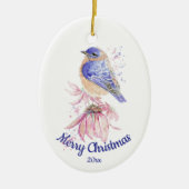 Eigen Waterverf blauwvogel met kersttong Keramisch Ornament (Voorkant)