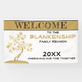 Eigen welkome familienaam Gold Tree Spandoek (Horizontaal)