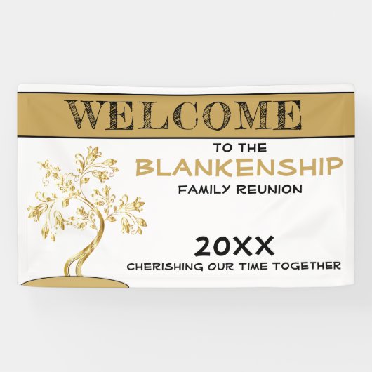 Eigen welkome familienaam Gold Tree Spandoek (Horizontaal)