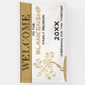 Eigen welkome familienaam Gold Tree Spandoek (Verticaal)